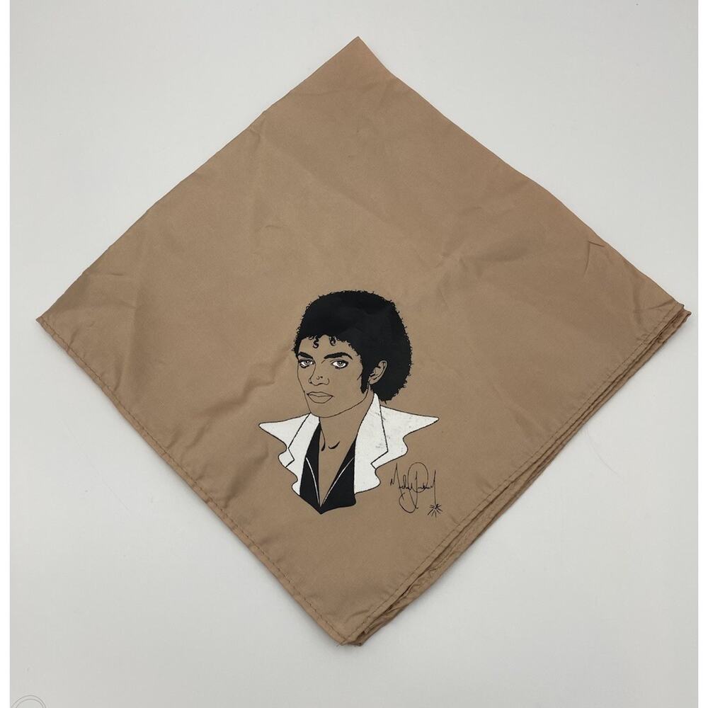 VINTAGE 1980s MICHAEL JACKSON Satin Scarf Bandana Bad Merch Tour Concert 20”